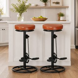 Industrial Bar Stools 2 pcs Goat Leather with Iron Frame