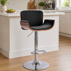 Adjustable Black Faux Leather Bar Stool with Metal Frame