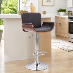 Bar Stool with Grey Fabric Seat and Gas Lift Adjustment