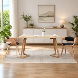 2 Dining Chairs with Faux Leather Seat and Bent Wood Frame