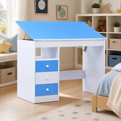 Blue and White Children's Drafting Study Desk
