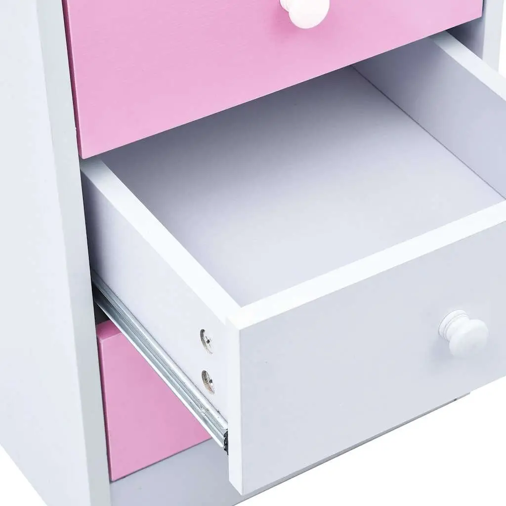 Kids Study Desk Ergonomic Tiltable Pink White with Storage Drawers