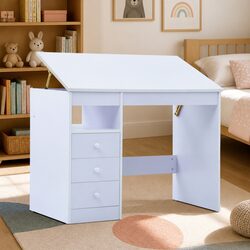 White Engineered Wood Children Study Desk with Storage