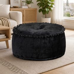 Round Velvet Ottoman Footrest 40x20 cm in Anthracite