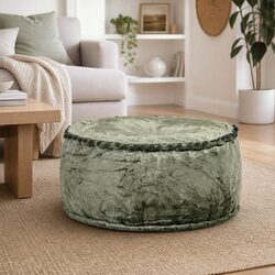 Green Round Pouffe Ottoman Footrest 40x20cm Velvet