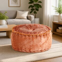 Round Velvet Pouffe Ottoman for Multi-Functional Use