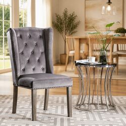 Dining Chair with Velvet Upholstery and Rubberwood Legs
