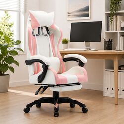 Faux Leather Racing Office Chair with Reclining Footrest