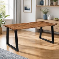 Solid Acacia Wood Dining Table with Metal Legs 180x90cm