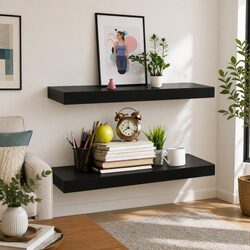 Floating Wall Shelf Set in Black - 40x20cm, 2 Pieces