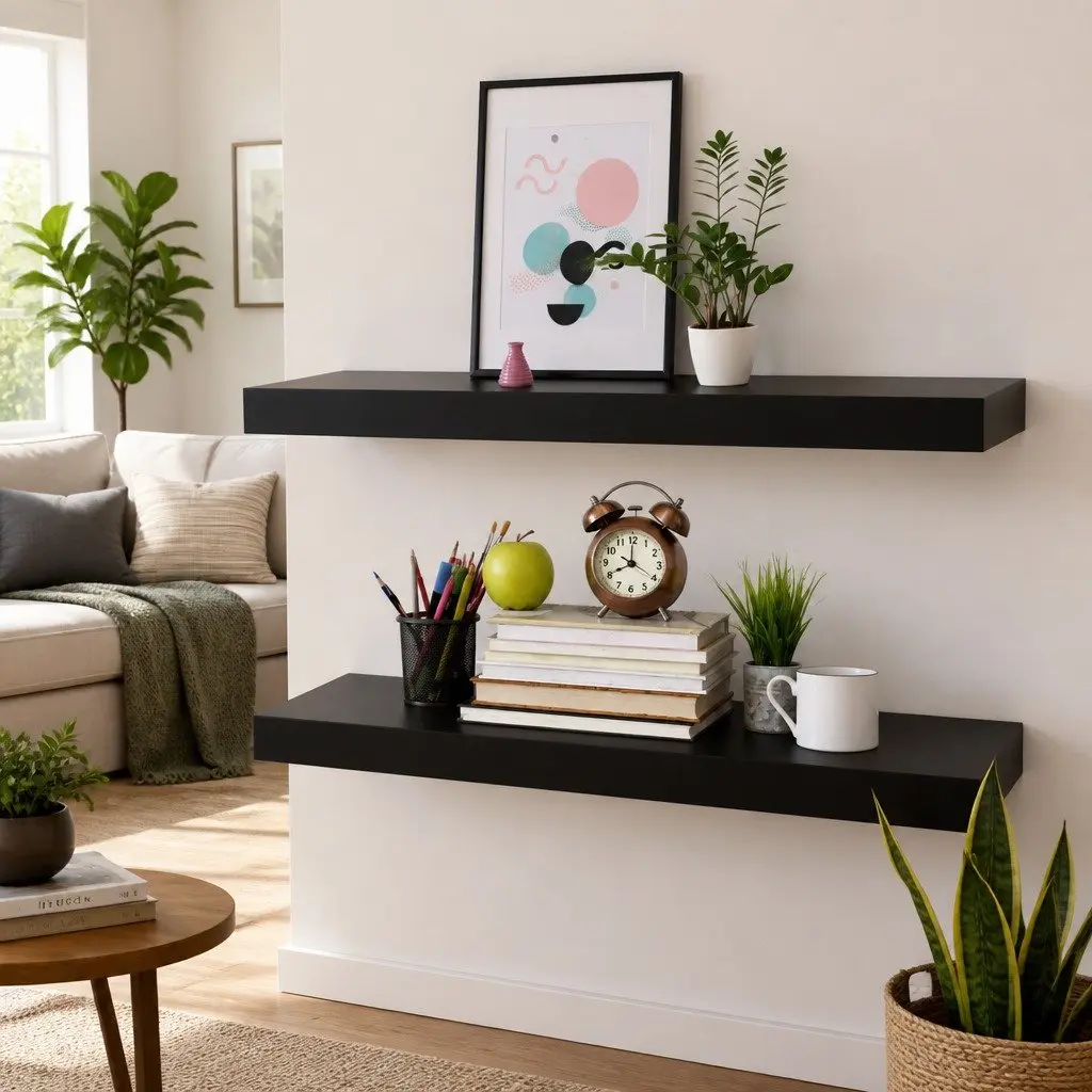 Floating Wall Shelves Black 2 Pieces Display Ledges Storage Home Decor