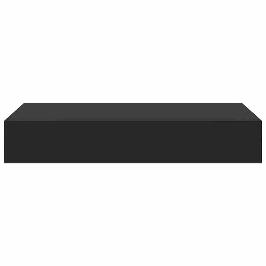 Black Floating Shelf with Drawer Compact Storage 48x25x8 cm Wall Organizer