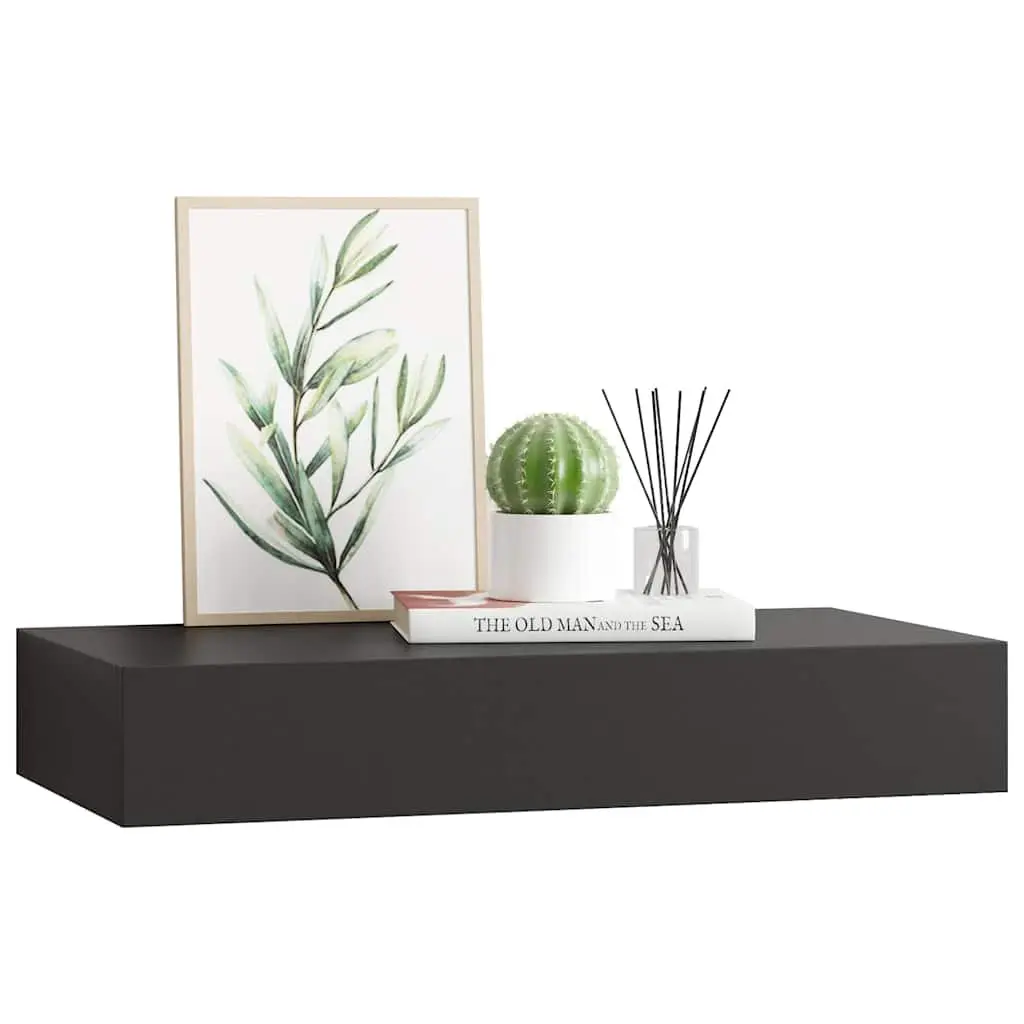 Black Floating Shelf with Drawer Compact Storage 48x25x8 cm Wall Organizer