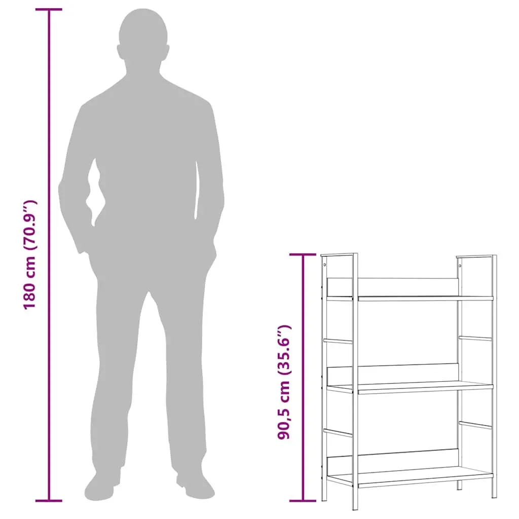 3-Layer Bookshelf Compact Storage Display Rack Brown Engineered Wood
