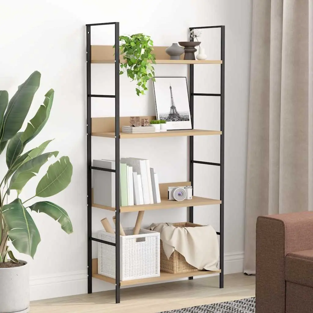 4-Layer Book Shelf Engineered Wood Standing Display Cabinet Storage Rack Brown
