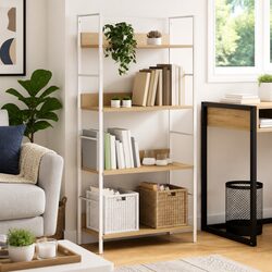 4-Layer Bookshelf with Steel Frame and Engineered Wood