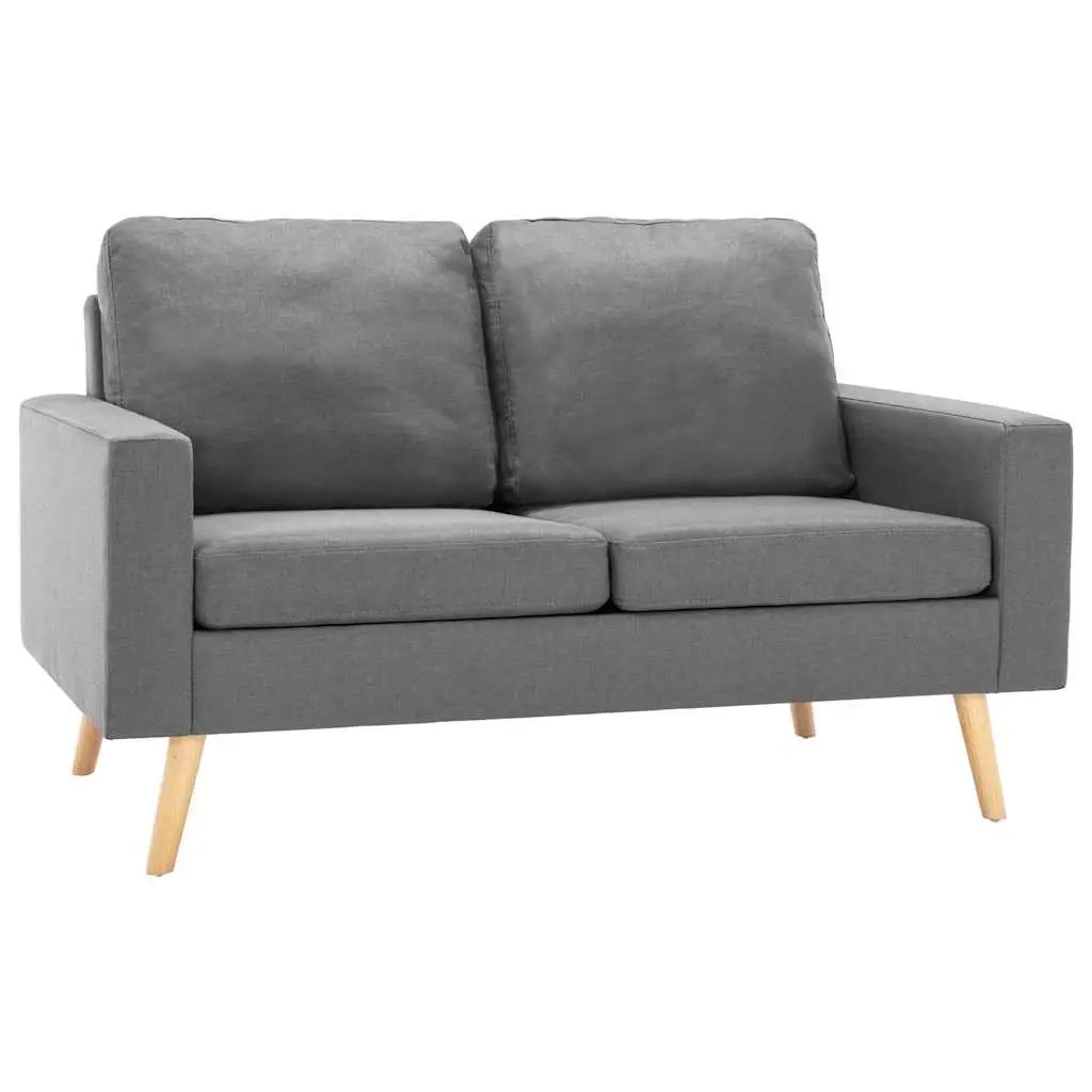 2-Seater Sofa Grey Fabric Upholstered Lounge Couch with Padded Cushions Wooden