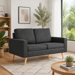2-Seater Grey Sofa with Fabric Upholstery and Wood Frame