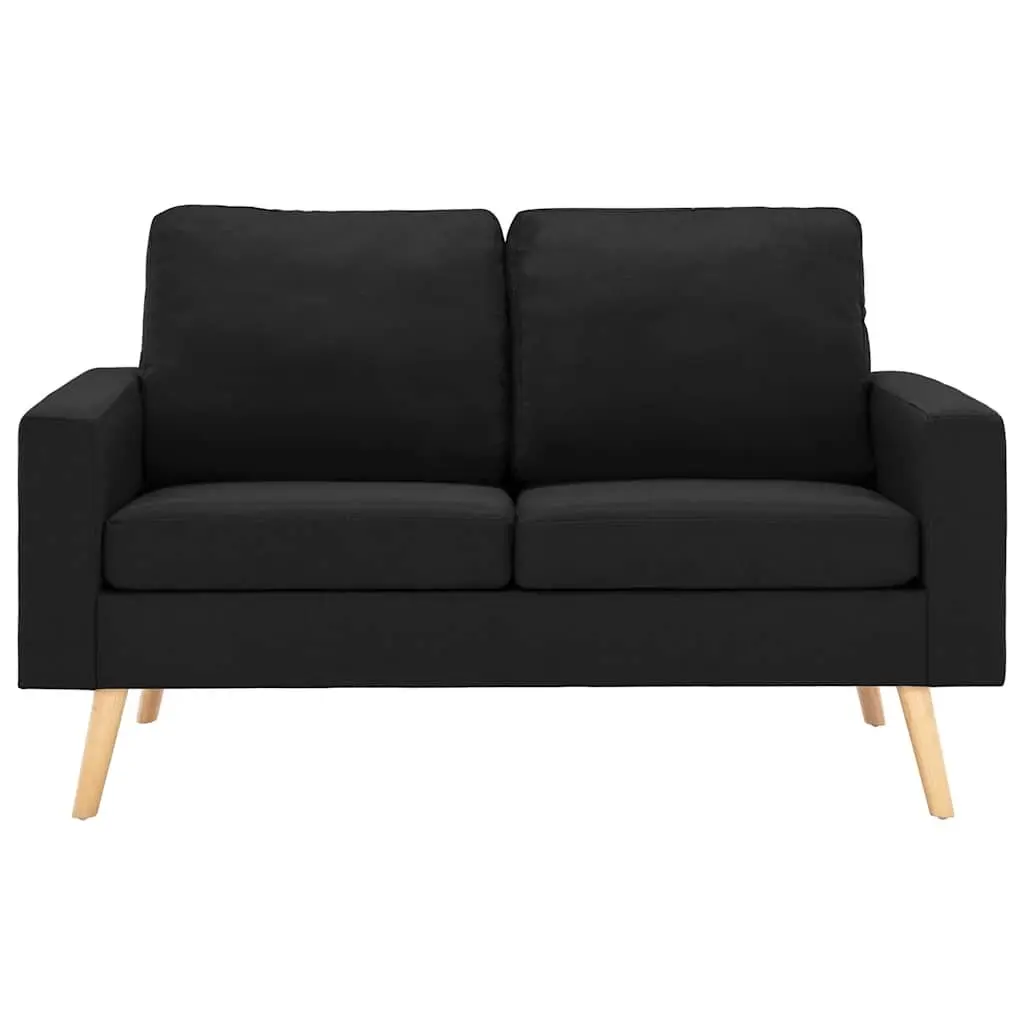 2-Seater Sofa Black Fabric Upholstered Padded Cushions Wooden Frame Living Room
