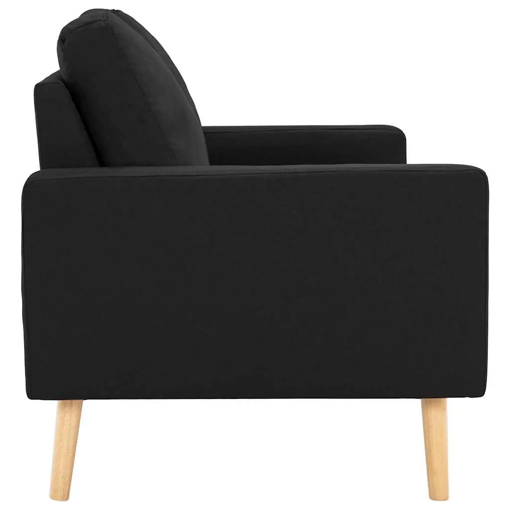 2-Seater Sofa Black Fabric Upholstered Padded Cushions Wooden Frame Living Room
