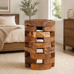 Teak Wood Nightstand 30x30x45 cm - Handmade Brown Cabinet