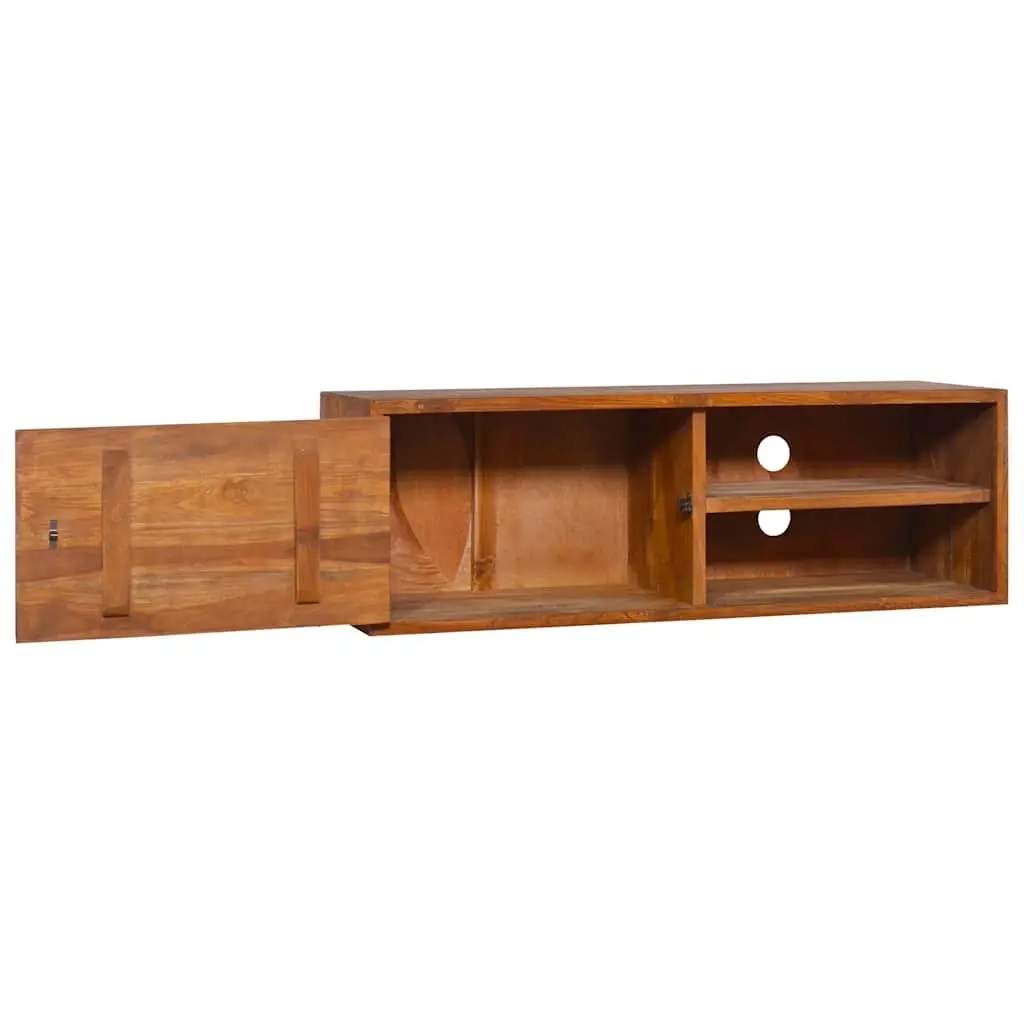 Wall-mounted TV Cabinet Solid Teak Wood Storage Unit Brown 90x30x30cm
