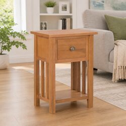Compact End Table with Storage: Oak Wood and MDF