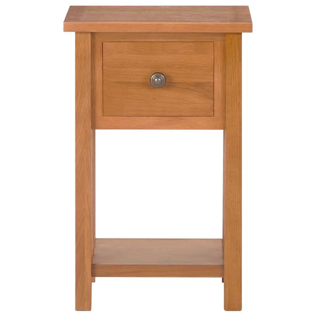 End Table Compact Oak Wood Brown with Drawer and Shelf