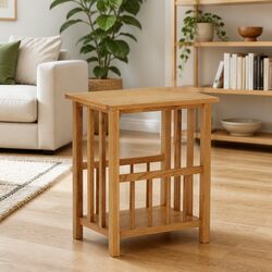 Compact End Table with Magazine Shelf in Oak Wood