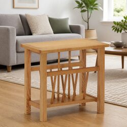 Compact Magazine Rack End Table - Solid Oak Construction
