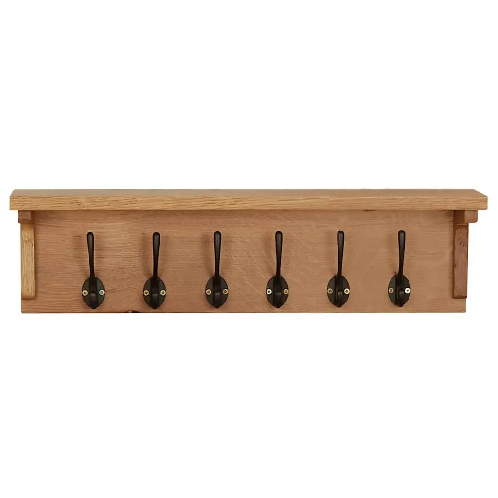 Coat Rack Solid Oak Wood Wall Mount 6 Hooks Brown
