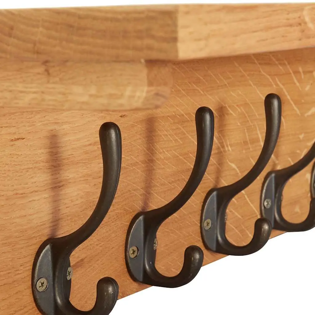 Coat Rack Solid Oak Wood Wall Mount 6 Hooks Brown