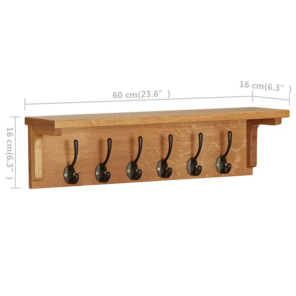Coat Rack Solid Oak Wood Wall Mount 6 Hooks Brown