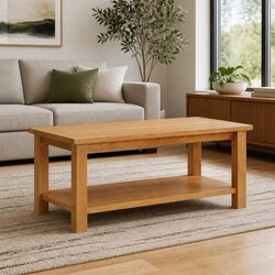 Solid Oak Wood Coffee Table 90x45x40 cm with Shelf