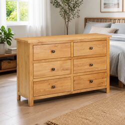 Brown Solid Oak Wood Chest of Drawers 105x33.5x73cm