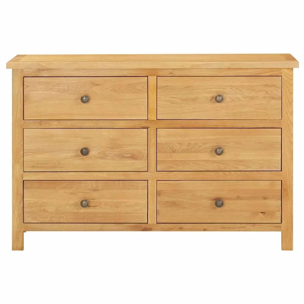 Chest of Drawers Rustic Style Solid Oak Wood 105x33.5x73 cm 6 Drawer Storage Cabinet Brown
