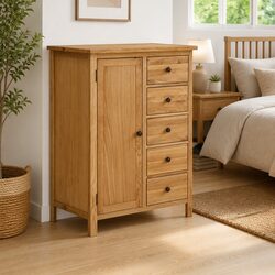 Oak Wood Wardrobe Cabinet with Door and Drawers