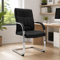Black Faux Leather Cantilever Office Chair with Ergonomic Design