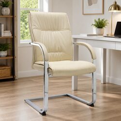 Ergonomic Cantilever Office Chair in Cream Faux Leather