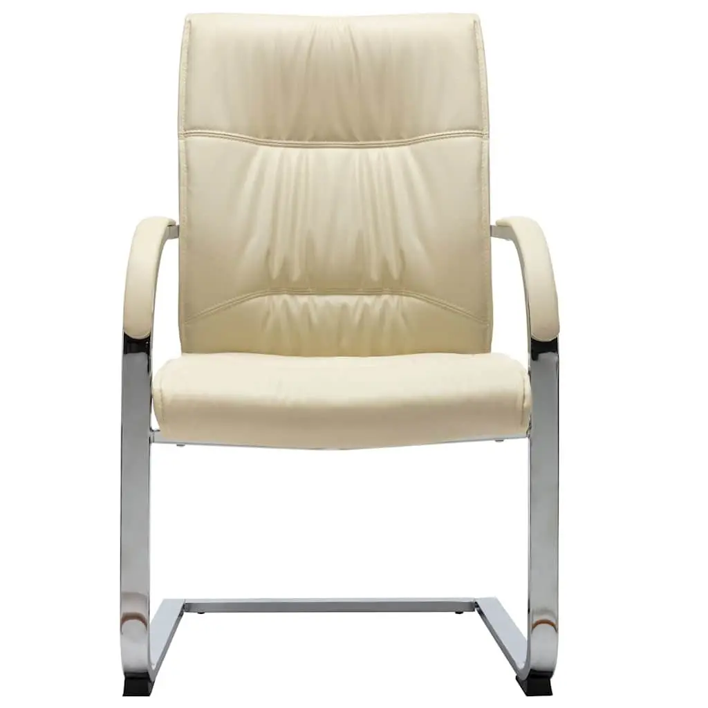 Cantilever Chair Cream Ergonomic Faux Leather Padded Seat with Armrests
