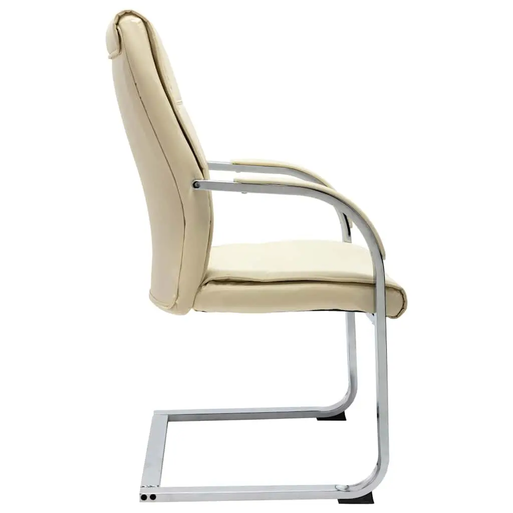 Cantilever Chair Cream Ergonomic Faux Leather Padded Seat with Armrests