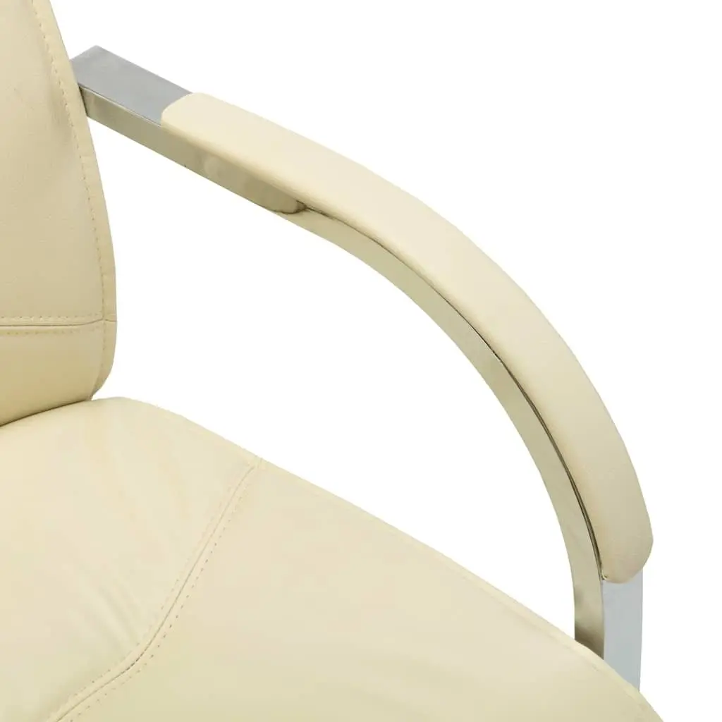 Cantilever Chair Cream Ergonomic Faux Leather Padded Seat with Armrests