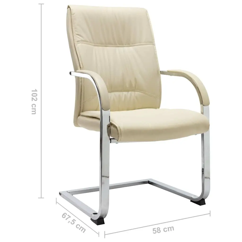 Cantilever Chair Cream Ergonomic Faux Leather Padded Seat with Armrests
