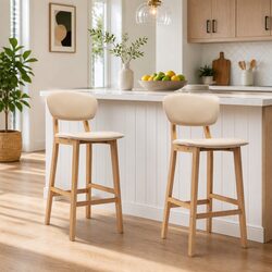 Bar Stools Set of 2 Cream Upholstered Chairs