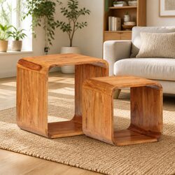 Acacia Wood Side Tables 2 pcs with Honey Finish
