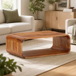 Acacia Wood Coffee Table with Storage Shelf, 90x50x30 cm