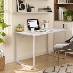 White Computer Desk 110x60x73cm with Engineered Wood and Metal Frame