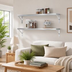 100x30 cm Silver Wall Shelves - Set of 2 Floating Design