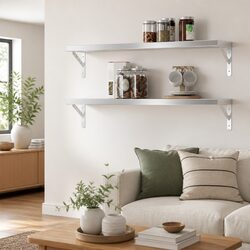 2 pcs Stainless Steel Wall Shelves 100x23.5 cm Silver