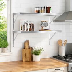 Modern Floating Wall Shelves, 75x40 cm - Silver Stainless Steel Set